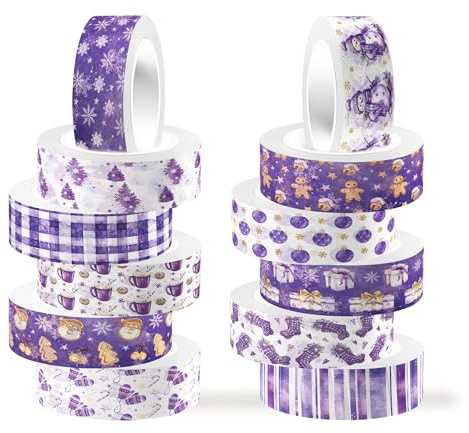 CC HOME 12 Rolle Lila Weihnachten Washi Tape Set Masking Tape Dekoratives Klebeband Stickers Scrapbook Zubehör Journaling Zubehör Junk Tagebuch DIY Kunsthandwerk Tagebuch Alben Bastelmittel