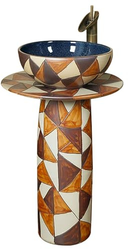 Piccolo Lavabo con Piedistallo, Lavatoio Ceramica Spazzolata per Bagno, Lavandino da Esterno con Rubinetto e Colonna Retrò per Hotel, Gallerie
