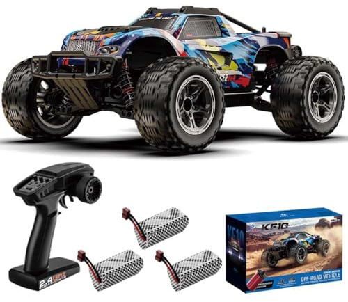 Teeggi Fjärrstyrd bil för vuxna, 60 km/h, borstlös motor 1:10, RC höghastighet, racerbil, terrängbil, 4WD, 3 batterier (blå)