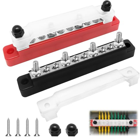 Morsettiera Bus Bar,2pz Busbar Distribution Block,Blocco di Distribuzione Dell'alimentazione,12V-48V DC Busbar 150A Morsettiera di Alimentazione,Morsettiera Distribuzione per Camper,Navi,Camper,Camion