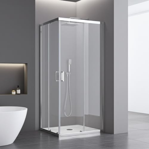 Megistore Box Doccia Angolare, Vetro Temperato Trasparente 6mm, 2 Porte Scorrevoli, Profili Cromati, Altezza 190 cm, Chiusura Magnetica (70x70)