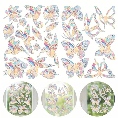 MIGIFTDY 23Pcs Bird Window Stickers Anti Collision, UV Reflective Window Stickers to Deter Birds, Static Cling Window Decals for Glass Doors, Protective Fly Stickers for Windows
