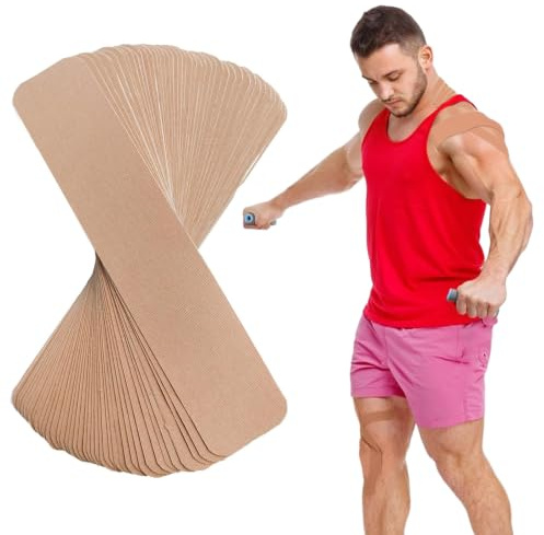 50 stycken förskurna logikband, 20 x 4 cm, elastiskt och vattentätt sportplåster för fysioterapi och muskelstöd, andningsbar, hudfärg