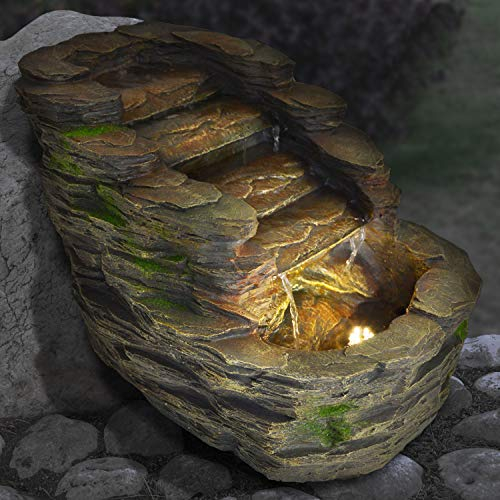 AMUR Zimmerbrunnen Gartenbrunnen Brunnen Zierbrunnen Brunnen Springbrunnen Vogelbad Stein-Kaskade-Alpen mit LED-Licht 230V Wasserfall Wasserspiel für Garten, Gartenteich, Terrasse, Teich, Balkon