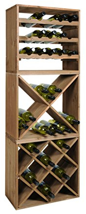 Système d' étagère à vin CUBE 50, en bois massif, tobacco, Kit de 3, Losange, croix et standard, H 150 x L 50 x P 25 cm