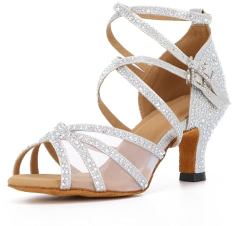 Syrads Scarpe da Ballo Latino Salsa con Strass Donna Scarpe da Ballo da Sala Tango Kizomba Bachata Danze al Coperto 1057-1