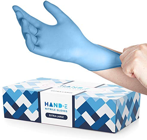 Hand-E Touch Blue Nitrile Disposable Gloves X Large 100 Count - Latex Free Medical Exam Gloves, Powder Free, Food Safe, Cooking