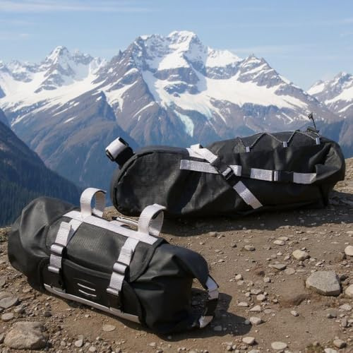 QMBasic Fahrrad Taschen Set universal für Lenker und Sattel, Lenkertasche vorne, Satteltasche hinten ohne Gepäckträger, mit Gurtband Klett- / Schnappverschluß