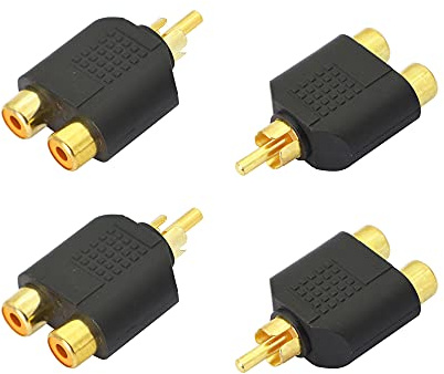 YACSEJAO RCA Y-Splitter-Adapter vergoldeter RCA 1-Stecker auf 2 weibliche Y-Splitter-Anschlüsse für Subwoofer, Autoradio, Verstärker, TV, digitales Audio usw.（4Pack）