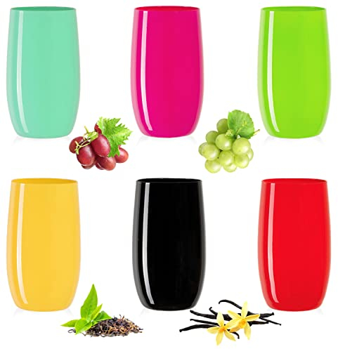 PLATINUX Bunte Elegante Trinkgläser aus Glas 320ml (max. 400ml) Set 6 Teilig Wassergläser Saftgläser Longdrinkgläser