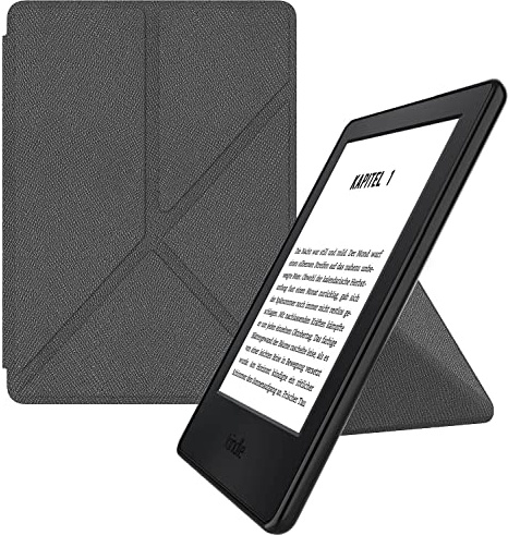 MyGadget Origami Hülle für Kindle Paperwhite 7. Generation [ Modell : EY21 | DP75SDI - bis 2017-6 Zoll ] - Kunstleder - Auto Sleep | Wake Funktion - Flip Case in Grau