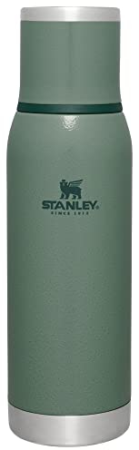 Stanley Adventure-To-Go Vacuum Bottle 25 oz | Wide Mouth with Leakproof Cup Lid | Keep Drinks Hot or Cold | Packable for Travel | Insulated Stainless Steel Thermal Bottle | BPA-Free | Hammertone Green