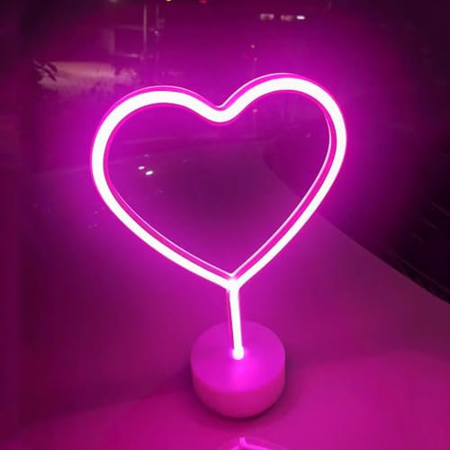 HFHungkeong LED Neon Nachtschild Neonlicht Kunstlampe Tisch Wohnzimmer Bar Restaurant Büro Valentinstag Fes Feiertag Geburtstag Party Hochzeit Dekoration USB-betrieben(Liebesherz)