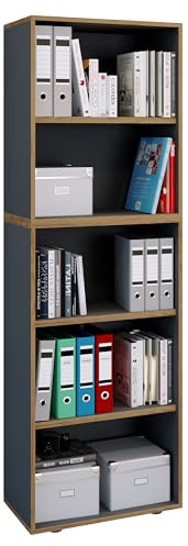 VCM Holzregal stehend | platzsparender Aktenschrank | Maße ca. B. 60 x H. 183 x T. 33 cm | Elegantes Regal | Büroregal – Salia 5fach B. 60 cm