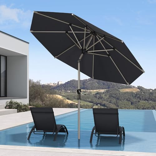 PURPLE LEAF Parasol de Jardin Extérieur Inclinable 2,45 m Rond, Parasol Balcon avec Châssis en Aluminium Champagne, Toile UPF 50+ pour Terrasse Patio Piscine, Gris