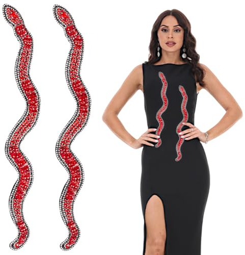 WADORN 136cm 2 Stile Schlangenform Glas Strass Bügelflicken Schlangen Aufnäher Applikationsband Schlangen Applikationen Aufnäher Kostüm Accessoires Für Kleidung Dekoration Nähen Kleid Stirnband