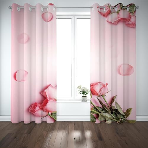 ZXBNNN Pink Blush Floral Curtains Girls Flower Rose Blackout Curtains Drapes Thermal Insulated for Living Room Home Window Curtain 229x117cm(WxH)/114.5x117cm*2