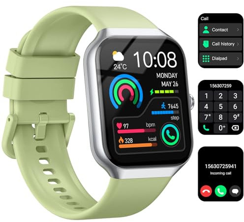 Smart Watch for Men Women Answer/Make Calls, 1.96 Big Screen Fitness Watch with Heart Rate/Sleep Monitor/Step Counter, 113+ Sports Fitness Trackers, IP68 Waterproof Smartwatch for Running, Green