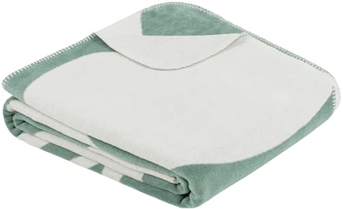 Ibena Bayamo Decke 150x200 cm - Baumwollmix weich, warm & waschbar, Kuscheldecke mintgrün mit Muster