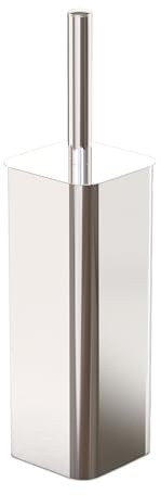 Relaxdays Toalettborsthållare metall, H x B x D: 45 x 9 x 8 cm, toalettborste av plast, stängd bahållare, silver