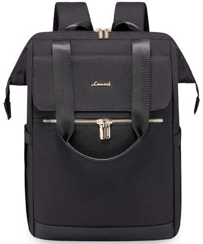 LOVEVOOK Rucksack Damen groß, 18 Zoll Laptop Schulrucksack Teenager, Arbeitstasche SChultasche mit USB, Backpack Women elegant, Tagesrucksack Handtasche 2 in 1 für Büro Uni Reise, Schwarz