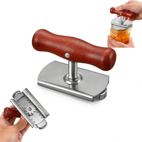 Abrelatas de acero inoxidable, extragrueso, manual, ajustable, abrebotellas de cristal con mango de madera maciza, para personas mayores, utensilios de cocina (marrón)