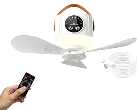 Ventilador de techo para autocaravanas - Dispositivo recargable de 4 velocidades con mando a distancia e iluminación | Ventilador De Camping Con Luz - Para Gazebo Garage Camping-Car Terraza Toldo