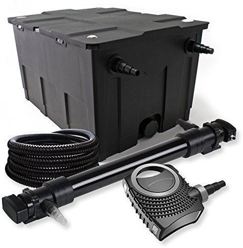 SunSun Komplettset: CBF-550 Teichfilter bis 60000 L Teichfilteranlage als Durchlauffilter, NEO10000 SuperECO Teichpumpe 10000l/h 80W, CUV-672 Teichklärer UVC Klärer mit 72W, 25m Teichschlauch 25 mm
