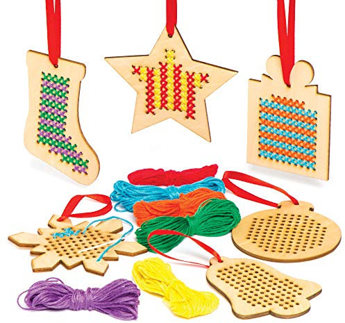 Kit per decorazioni natalizie in legno a punto croce Baker Ross (confezione da 6)- Ideale per progetti artistici per bambini, regali, ricordi e altro.