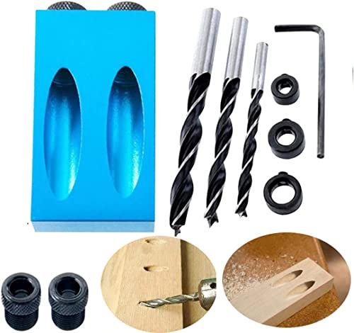 Upgraded 15 Degree Pocket Hole Screw Jig Dowel Drill Joinery Kit with Hole Jig, Carpentry Locator and 6/8/10MM Woodworking Drill Holes Carpenters Woodwork Guides Joint Angle Tool Craft Pack of 14