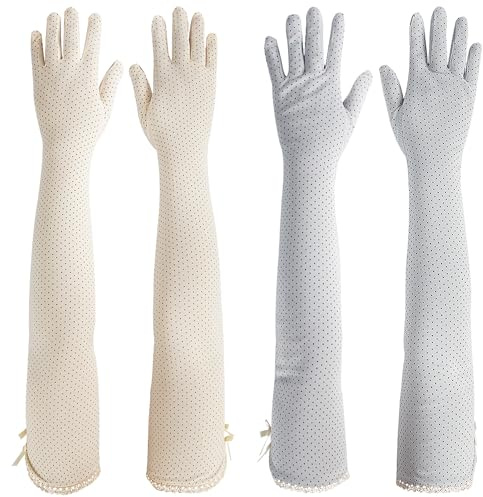 kilofly Women's Long Anti-UV Breathable Arm Sun Block Driving Gloves, 2 Pairs