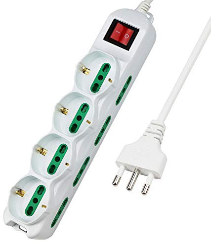 Extrastar Multipresa 12 Posti 4 polivalenti (schuko 10/16A) 8 bivalenti 10/16A, Colore bianco, Cavo 3 m - Spina 16A