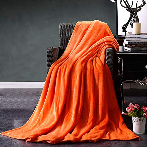 FANSU Flanelle Bedding Couverture Plaid en Microfibre Couleur Unie Couverture de Lit Réversible Peluche Douc pour Chaleur en Hiver - Plusieurs Couleurs (150x200cm,Orange)