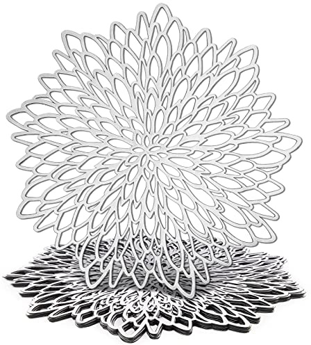 Juvale 10 Pack Silver Metallic Vinyl Placemats - 14.4 x 14.4 Round Table Mats and Chargers with Leaf Design for Elegant Table Decor and Protection - Stylish Charger Plates for Weddings and Parties
