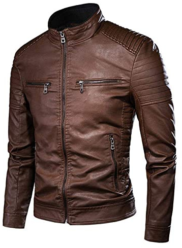 Chaqueta Cuero De Hombres,Chaqueta De Moto Retro Informal Con Cuello Alto, Chaqueta De Moto De Invierno Para Hombre, Diseño De Bolsillo, Chaquetas Piloto De Pu, Abrigo De Piel Sintética, Para Cond