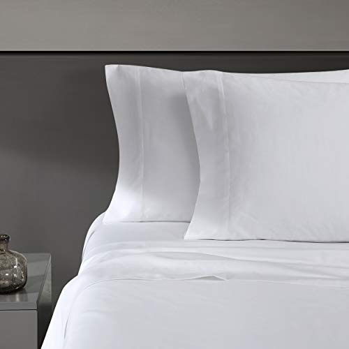 Vera Wang - King-Size-Bettlaken-Set, luxuriöse Satin-Baumwolle, Fadenzahl 800, weiche und Glatte Heimdekoration (weiß, 4-teilig, Kingsize-Bett)