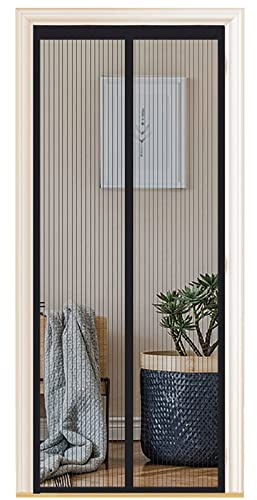 Magnetiskt insektsnät för dörrar, olika storlekar, 70 x 200 cm, kraftfulla magneter, automatisk stängning, uteplats gardin, dörr utan borrning, svarta ränder