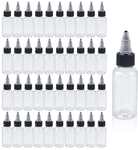 ISUSSER Pack of 40 PCS Clear Refillable Empty Plastic Squeeze Bottle with Black Twist Top Caps, 1oz/30ml