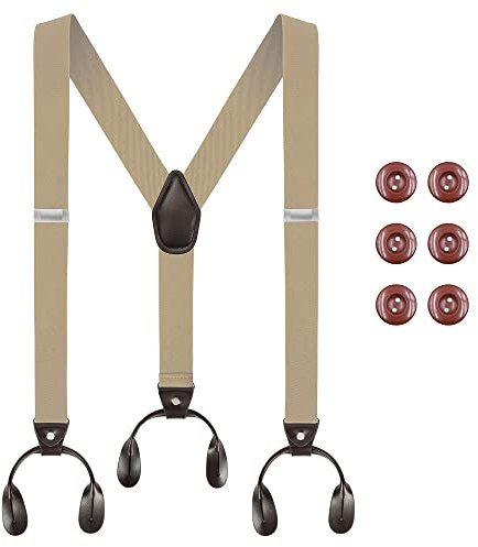 Beaface Men's Braces Button End, Button Braces for Men Trousers Heavy Duty, Men Braces for Trousers with Buttons 1.4 Wide Adjustable Elastic Y Shape (Beige)