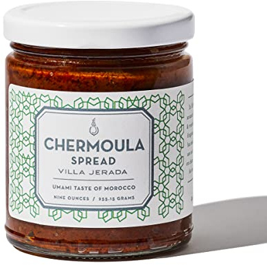 Villa Jerada, Moroccan Chermoula Spread – 9oz Glass Jar – Sun-Dried Tomato, Preserved Lemon & Herb Sauce – Versatile Moroccan Condiment for Meat, Fish, Vegetables, Sandwiches & Cheese Boards