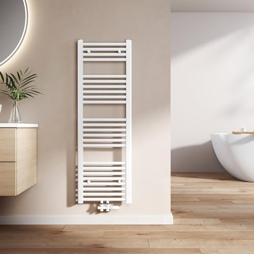 EMKE Scaldasalviette termoarredo, 120 x 40 cm, bianco colore, radiatore scaldasalviette ad acqua calda, termoarredo da bagno con collegamento centrale