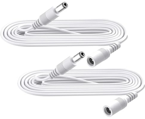 Auroh 12V DC Power Cable 3M White 2 Pack - 5.5x2.1mm Extension for CCTV | Extends 12V DC power to CCTV cameras, DVR, LED strip lights and routers. 5.5mm x 2.1mm male to female barrel plug.