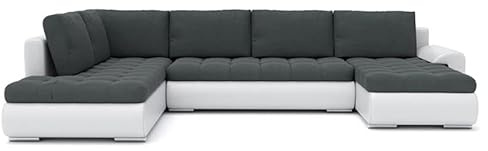 Wohnlandschaft Tokio II mit Schlaffunktion Eckcouch mit Bettkasten Grau mit Kissen, U-förmig, polstermöbel. Wohnzimmer möbel, modern mit stauraum und aufbewahrung. (Jasmine 96 + Soft 17 Links)