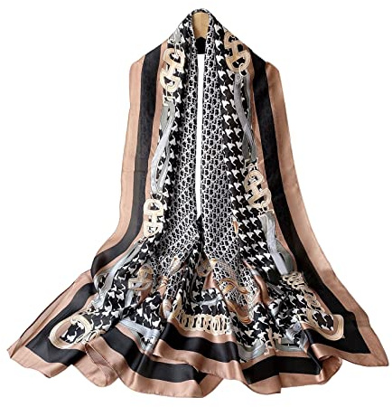 LumiSyne Seidenschal Damen Animal Print Pfau Pferd Malerei Muster Warmer Seidentuch Lange Leicht Halstücher Sonnencreme Stola All Season