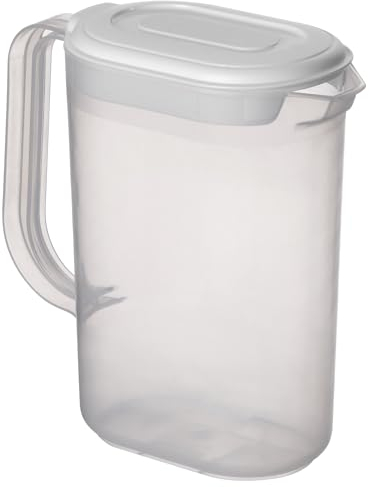 1.5L Litre Plastic Kitchen Fridge Door Jug with Lid Water Fruit Juice Milk Drinks Pitcher Outdoor Summer Cocktail Container with Pour Spout and Handle Transparent
