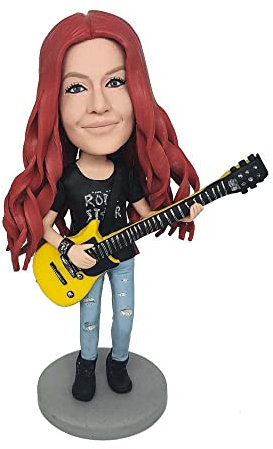 mydedor Benutzerdefinierte Bobble-Heads Figur Kundenspezifische Puppe, Rock Girl Custom Wackelkopf, Wackelkopf Figuren Handgemachte personalisierte Skulptur Geschenk für Frauen
