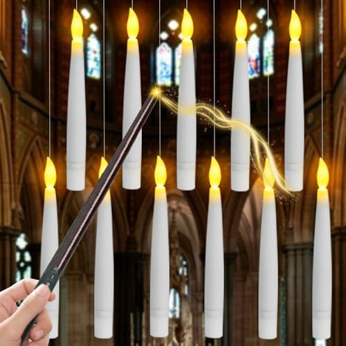 12STK Schwebende Kerzen mit Zauberstab LED Floating Candles,Halloween Dekorationen Schwimmende Kerzen mit Fernbedienung LED Kerzen,Batteriebetriebene Flammenlose Stabkerzen für Wand Schwimmkerzen