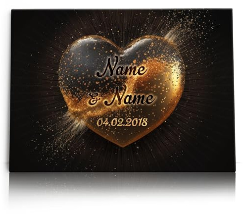 Liebesleinwand Individuelles Wandbild | Jahrestag, Hochzeitstag Geschenke für Frauen | Leinwand mit Namen und Datum gestalten | Goldene Liebe