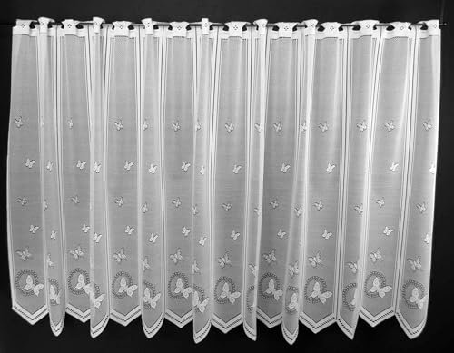 Gardinen Kranzusch Scheibengardine Schmetterlinge 90x84 cm H/B Weiß Bistrogardine Vorhang Küche 1er Pack