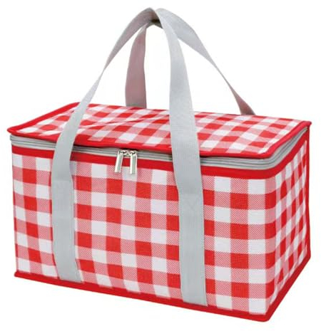 Isolierte Tasche, Picknickkorb, Strandtasche, faltbare Kühltasche, wiederverwendbar, mit Reißverschluss, für warmes oder kaltes Picknick-Zubehör, Outdoor (35,1 x 20,1 x 20,1 cm) (rot)
